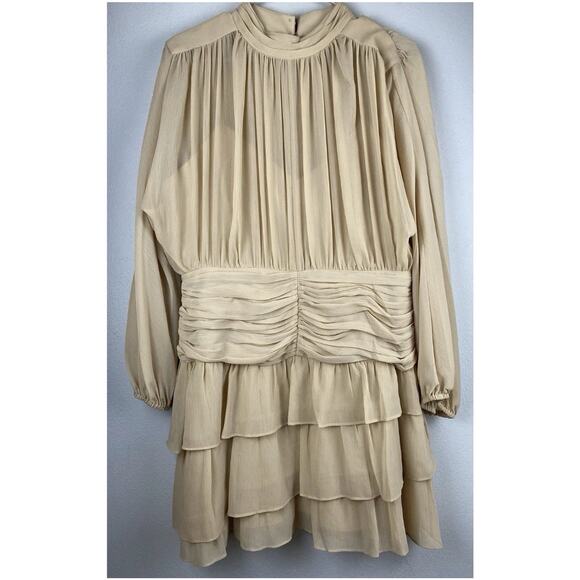 NWT Gianni Bini Sz 12 Piper Ruched Chiffon Feminine Romantic Soft Beige Dress - Picture 2 of 13